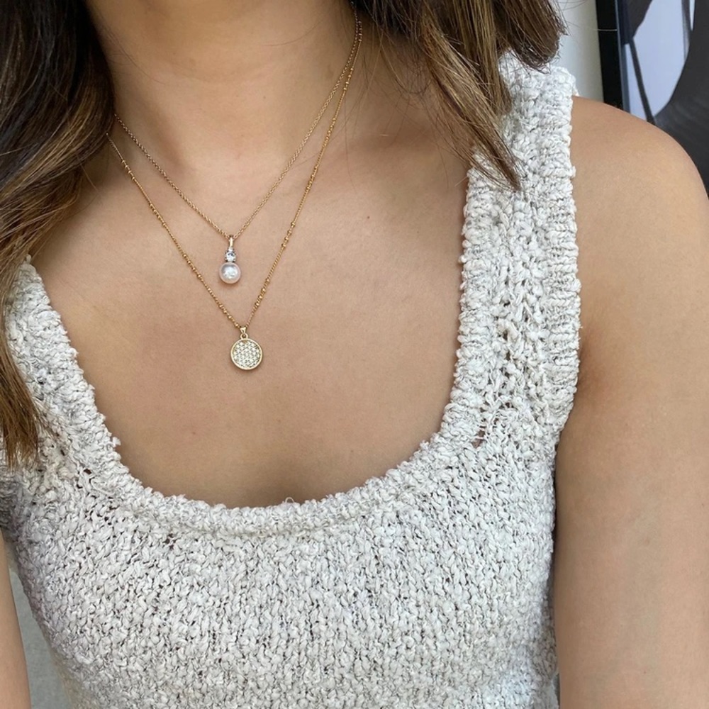 BNWT Olive + Piper 14K Mooni Pave Pendant Necklace